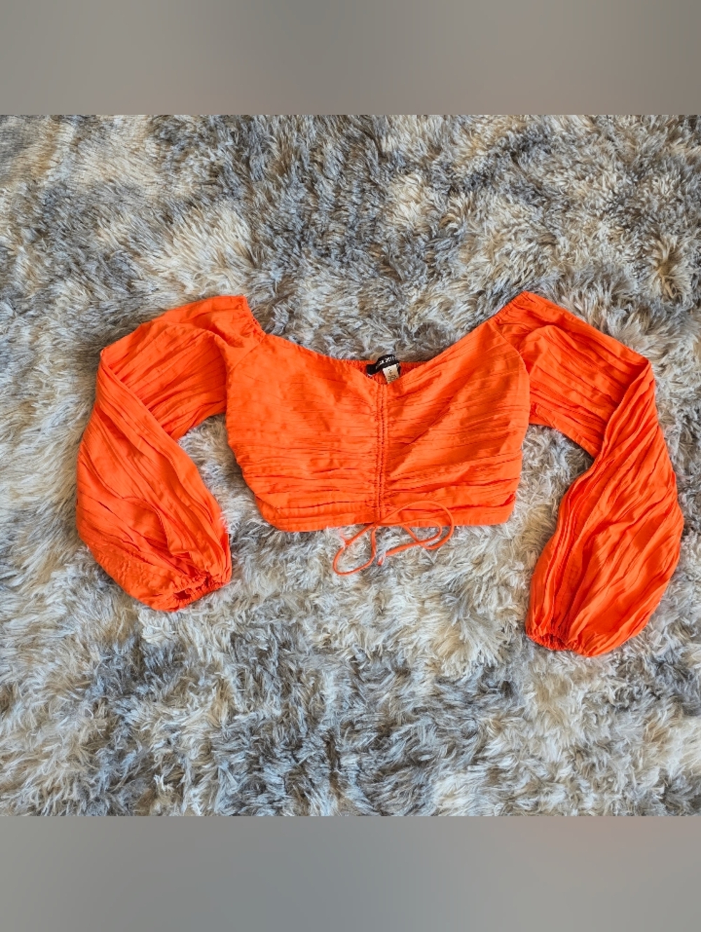 Urban Outfitters Bright Orange Off-Shoulder Ruched Tie-Front Crop Top - Picture 3 of 8